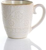 Elama Embossed Scalloped Stoneware Dinnerware Dish Set, 16 Piece, Ivory - Image 10