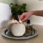 Luca Orb Tea Light Candle Holders (Gift Boxed Set of 2) Grid Pattern, Beige and ... - Image 3