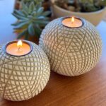 Luca Orb Tea Light Candle Holders (Gift Boxed Set of 2) Grid Pattern, Beige and ... - Image 5