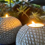 Luca Orb Tea Light Candle Holders (Gift Boxed Set of 2) Grid Pattern, Beige and ... - Image 7