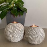 Luca Orb Tea Light Candle Holders (Gift Boxed Set of 2) Grid Pattern, Beige and ... - Image 9