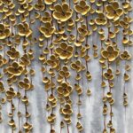 3D Vertical Abstract Canvas Oil Painting Wall Art, 116x57cm Golden Flower Painti... - Image 3