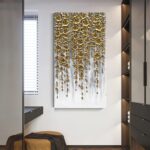 3D Vertical Abstract Canvas Oil Painting Wall Art, 116x57cm Golden Flower Painti... - Image 4