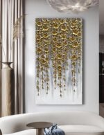 3D Vertical Abstract Canvas Oil Painting Wall Art, 116x57cm Golden Flower Painti... - Image 7