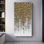 3D Vertical Abstract Canvas Oil Painting Wall Art, 116x57cm Golden Flower Painti... - Image 8