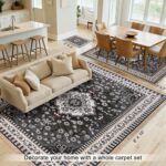 Luxury 8' x 10' Black Living Room Rug, Washable Non Slip Area Rugs, Boho Low Pil... - Image 3