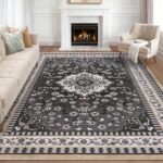 Luxury 8' x 10' Black Living Room Rug, Washable Non Slip Area Rugs, Boho Low Pil... - Image 7