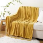 BATTILO HOME Mustard Yellow Throw Blanket for Couch Bed Sofa, Yellow Gold Chenil... - Image 4