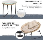 3 Pieces Rattan Bistro Set, Flower-Shaped Wicker Patio Furniture Set with Cushio... - Image 4