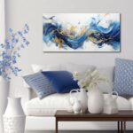 AUUZAIUA Abstract Canvas Wall Art for Living Room Blue and Gold Fluid Wave Pictu... - Image 3