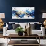 AUUZAIUA Abstract Canvas Wall Art for Living Room Blue and Gold Fluid Wave Pictu... - Image 5