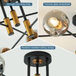 DDLLDESHI 6-Light Glass Globe Sputnik Chandelier Modern Matte Black and Gold Cei... - Image 4