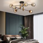 DDLLDESHI 6-Light Glass Globe Sputnik Chandelier Modern Matte Black and Gold Cei... - Image 6