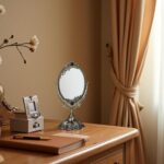 Feyarl Small Metal Vintage Makeup Mirror Floral Tabletop Oval Vanity Swivel Doub... - Image 3