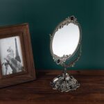 Feyarl Small Metal Vintage Makeup Mirror Floral Tabletop Oval Vanity Swivel Doub... - Image 5