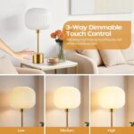 QiMH Glass Table Lamp for Living Room, Modern Bedside Lamp with Gream Ribbed Gla... - Image 3