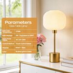 QiMH Glass Table Lamp for Living Room, Modern Bedside Lamp with Gream Ribbed Gla... - Image 4