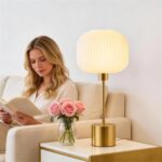 QiMH Glass Table Lamp for Living Room, Modern Bedside Lamp with Gream Ribbed Gla... - Image 6