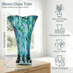 9.0" H Teal Glass Vases for Flowers, Unique Hand Blown Glass Vase Green Home Dec... - Image 3