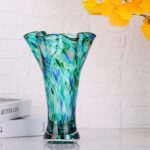9.0" H Teal Glass Vases for Flowers, Unique Hand Blown Glass Vase Green Home Dec... - Image 5