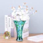 9.0" H Teal Glass Vases for Flowers, Unique Hand Blown Glass Vase Green Home Dec... - Image 6