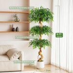6ft Large Ficus Artificial Trees in White Pot, 72" Tall Fake Silk Tree with Natu... - Image 4