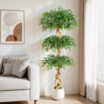 6ft Large Ficus Artificial Trees in White Pot, 72" Tall Fake Silk Tree with Natu... - Image 5