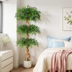 6ft Large Ficus Artificial Trees in White Pot, 72" Tall Fake Silk Tree with Natu... - Image 6