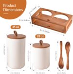 White Ceramic Canister Set of 2 with Bamboo Lids, Wooden Stand & Spoons – 35oz &... - Image 3