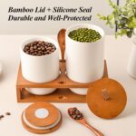 White Ceramic Canister Set of 2 with Bamboo Lids, Wooden Stand & Spoons – 35oz &... - Image 6