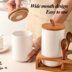 White Ceramic Canister Set of 2 with Bamboo Lids, Wooden Stand & Spoons – 35oz &... - Image 7