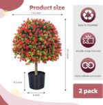 Artificial Rose Topiary Ball Trees, Set of 2 Fake Shrubs Bushes, UV Resistant Fa... - Image 3