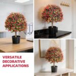 Artificial Rose Topiary Ball Trees, Set of 2 Fake Shrubs Bushes, UV Resistant Fa... - Image 7