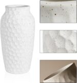 White Ceramic Vase for Flowers, Textured Speckled Hammered Finish Decorative Vas... - Image 4