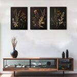 Black Botanical Canvas Wall Art Set of 3 Vintage Floral Art Moody Flower Wall De... - Image 7