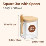 ComSaf 0.8 Qt Glass Jars with Bamboo Lids & Spoons Set of 4, Square Glass Contai... - Image 3