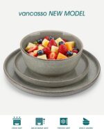 vancasso ANYA 24 Pieces Plates and Bowls Set, Stone Grey Dinnerware Sets, Reacti... - Image 4