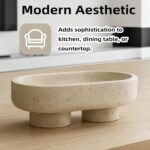 Natural Oval Travertine Decorative Bowl,Marble Friut Bowl with 2 Legs,Vanity Dec... - Image 3