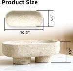 Natural Oval Travertine Decorative Bowl,Marble Friut Bowl with 2 Legs,Vanity Dec... - Image 4