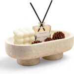 Natural Oval Travertine Decorative Bowl,Marble Friut Bowl with 2 Legs,Vanity Dec... - Image 6