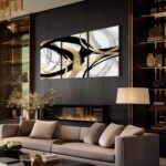 3Pcs Framed Abstract Wall Art Gold Black and White Lines Picture Canvas Prints M... - Image 3