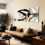 3Pcs Framed Abstract Wall Art Gold Black and White Lines Picture Canvas Prints M... - Image 4