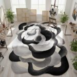 Beige Black Gray Modern Abstract Irregular Shaped Rug 2x3 Soft Faux Wool Area Ru... - Image 3