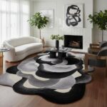 Beige Black Gray Modern Abstract Irregular Shaped Rug 2x3 Soft Faux Wool Area Ru... - Image 4
