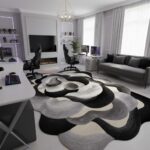 Beige Black Gray Modern Abstract Irregular Shaped Rug 2x3 Soft Faux Wool Area Ru... - Image 6