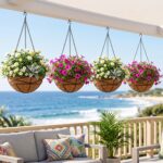 4 Pack 12 Inch Hanging Planters for Outdoor Plants Metal Watering Flower Baskets... - Image 6