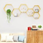 Gonice Hexagon Floating Shelves Set of 6, Gold Metal Wall Mounted Shelves for Ho... - Image 6
