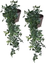 VENTO 2 Pack Fake Artificial Hanging Plants with Pots, Faux, Vines, Pathos, Gree... - Image 9