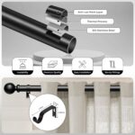 Long Curtain Rods 36-122 Inch, Black 1 Inch Adjustable Heavy Duty Curtain Rods f... - Image 7