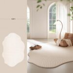 Minimalist Luxury Irregular Shaped Area Rug Cream White Curved Striped Texture I... - Image 3